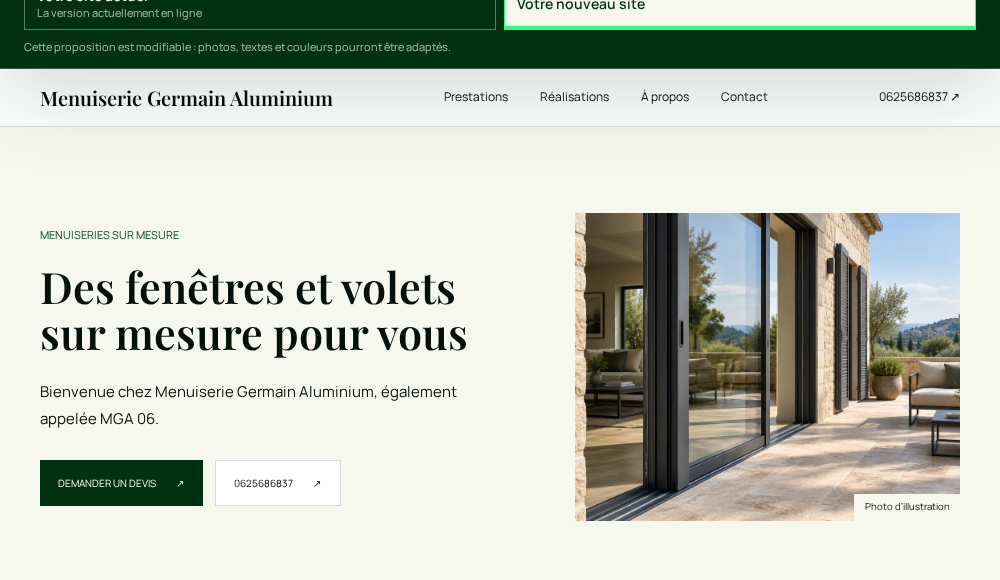 Maquette de site pour Menuiserie Germain Aluminium
